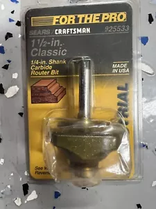 Vintage NEW - SEARS/Craftsman 1-1/2” Classic Set 1/4 shank Carbide Router Bit - Picture 1 of 2
