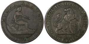 ESPAÑA Gobierno Provisional Cobre 1870 OM 5 céntimos KM#662 (21 154) - Imagen 1 de 3