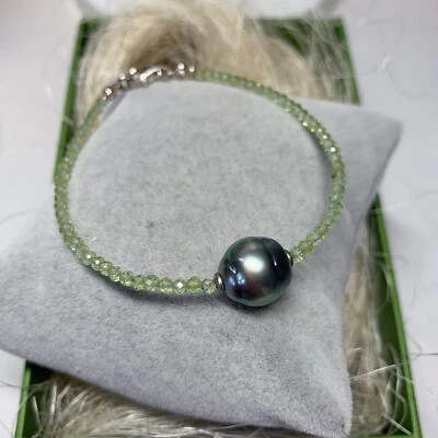 Armband mit Tahiti Zuchtperle, Peridot, 17,5 cm Lang - Bild 1 von 2