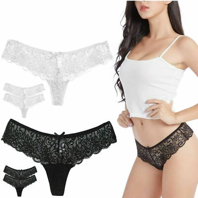 Tanga Unterwäsche Damen String Slip Spitze Pantie Höschen Schwarz Weiß Set 3/6x - Bild 1 von 4