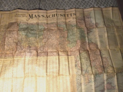 1903 Gran mapa desplegable de carreteras y ciudades de ferrocarriles de Massachusetts 39 x 55 Foto 1 de 4