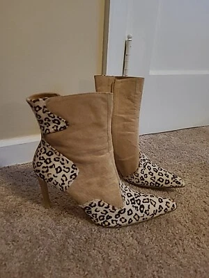 Michael antonio swade animal hair leopard print women's booties boots - Image 1 of 4
