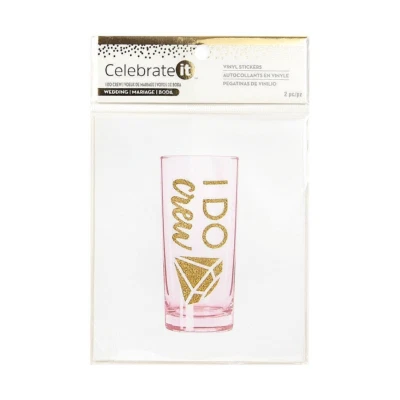 Celebrate It I DO CREW Gold Vinyl WEDDING Stickers - I DO CREW w/Diamond - 2 pc - Image 1 of 2