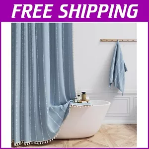 Luxurious 96" Blue Rustic Shower Curtain with Tassels - Water-Repellent Fabric - Picture 1 of 8