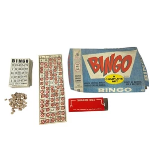 Vintage Milton Bradley Bingo Game Set With Wooden Markers & Shaker Box - Picture 1 of 4