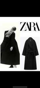 ZARA MUJER NUEVO ABRIGO MEZCLA LANA DOBLE BOTONADURA CINTURÓN NEGRO TALLA S 8825/289  - Imagen 1 de 6
