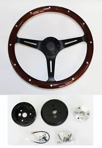 1965-1969 Fairlane Ranchero Torino Galaxie 15" Steering Wheel Dark Wood on Black - Bild 1 von 7