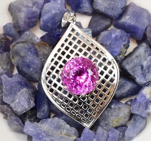 Bello 925 Pendente Argento Sterling Certificato Rosa Rubino Tondo Per Nozze Gift - Foto 1 di 9