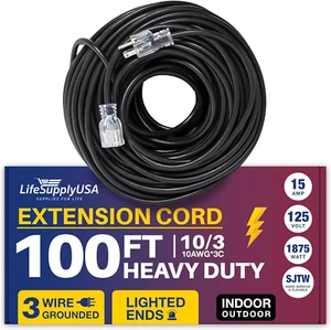 100Ft Outdoor/Indoor Extension Cord 10/3 Gauge Ultra Heavy Duty 3 Prong SJTW, Wa - Picture 1 of 16