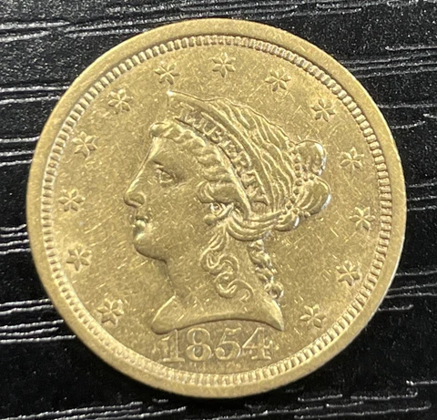 1854 LIBERTY HEAD QUARTER EAGLE $2.50 DOLLAR GOLD PRE CIVIL WAR NICE LUSTER Cover