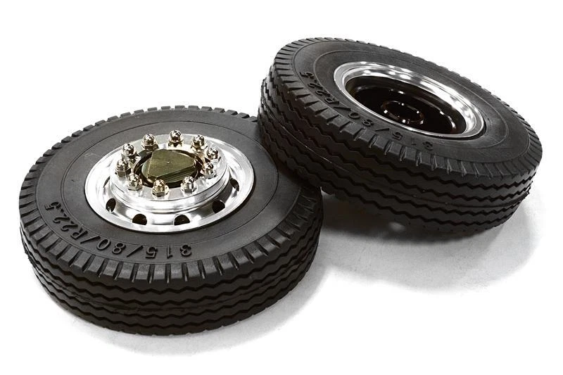 Machined Alloy T6 Front Wheel & XE Tire Set for Tamiya 1/14 Scale Tractor Trucks - Image 1 of 1