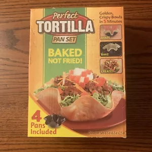 Perfect Tortilla Pan Set 4 Non-Stick Pans Baked Taco Salad Bowl Shells NEW - Picture 1 of 5
