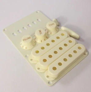 Aged White Strat Accessory Kit Knobs Covers Tips Back Plate For USA Fender - Picture 1 of 5