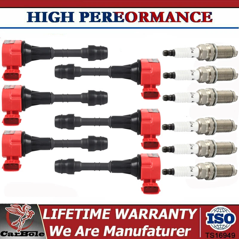 Juego de 6 bobinas de encendido y bujías de platino para Nissan 2002-2011 3,5 L 4,0 L Foto 1 de 4
