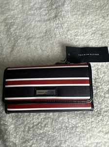 NWT Tommy Hilfiger Women’s Trifold Logo Checkbook Wallet Clutch Red Blue $68 USA - Picture 1 of 13