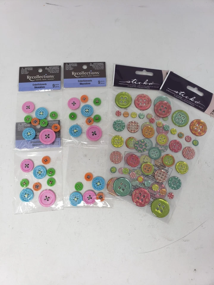 Recollections/ EK success Sticko Dimensional Button Stickers Pink Blue Green - Image 1 of 1