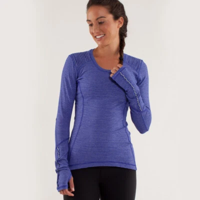 Camisa Lululemon Star Runner Para Mujer 2 Manga Larga Camiseta Cremallera Bolsillo Azul Rayas Foto 1 de 4