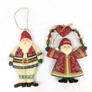 Santa Pair of Ornaments in Traditional Slavik Dress Resin ornaments with loops  - Picture 1 of 8
