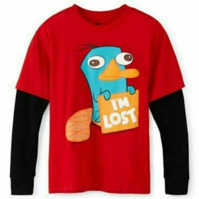 NUEVO CON ETIQUETAS ☀PHINEAS & FERB☀ Talla 6/7 PERRY Nueva Camiseta DISNEY Niños Manga Larga Foto 1 de 2