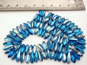 50 cuentas de daga de vidrio checo de 3 x 11 mm: recubiertas - Capri/plata - Imagen 1 de 1