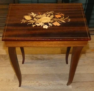 Rare Vintage Music Box - Marquetry Inlaid Wood w/ Cabriole Legs - Made in Italy - Picture 1 of 14