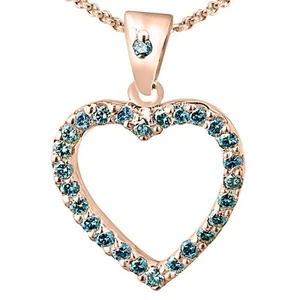 14K Oro Rosa Chapado Océano Azul Real Moissanita Shared-Prong Corazón Colgante - Imagen 1 de 1