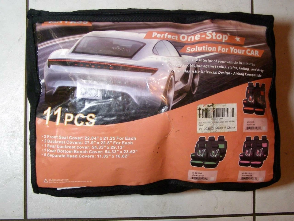 Capa de assento de carro CAR PASS universal rosa/preto frontal e traseira conjunto de 11 peças *NOVO* - Imagem 1 de 1