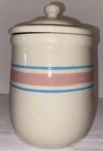 Vintage McCoy 6" Keramik Rosa Blau Streifen mit Deckel Küche Kanister Aufbewahrung. - Bild 1 von 13
