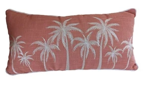 Lumbar Throw Pillow Embroidery Tropical Beach Coral Palm Tree Rope Trm 24x12 NWT - Picture 1 of 8
