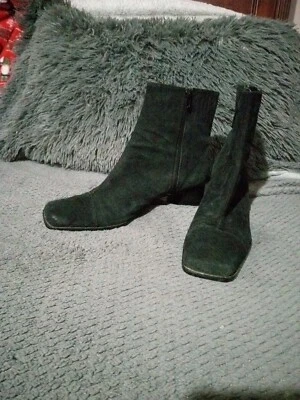 BOTAS CLÁSICAS MUJER GAMUZA NEGRAS TALLA 11 Puntera Cuadrada Trabajo Cena Damas Noche Foto 1 de 4