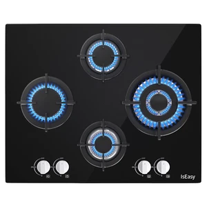 IsEasy Piano cottura a gas 4 fuochi da 64 cm in Vetro Nero GN/GPL incasso - Foto 1 di 9