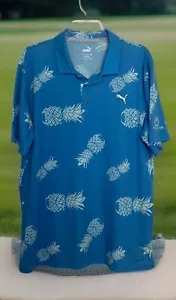 NWOT PUMA L BLUE GEOMETRIC PINEAPPLES SPRING BREAK 2020 GOLF POLO SHIRT MENS - Picture 1 of 5