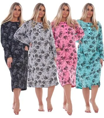 Mujeres Vestido de noche térmico manga larga algodón cepillado floral cómodo ropa de noche Foto 1 de 4