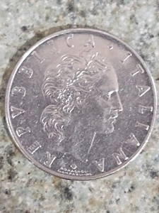 Italy 50 Lire coin, L.50 -Vulcan standing at Anvil from 1974 - Picture 1 of 2
