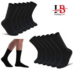 5-100 Dozens Wholesale Lots Mens Solid Black Sports Cotton crew socks 9-11 10-13 - Picture 1 of 3