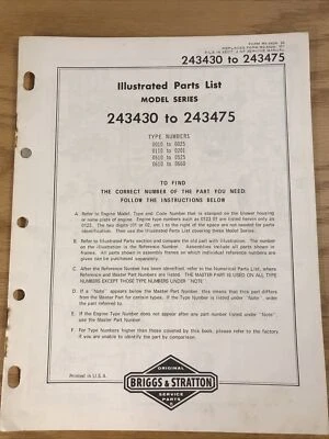 Vtg 1973 Briggs & Stratton 243430-243475 Illustrated Parts List - Image 1 of 3