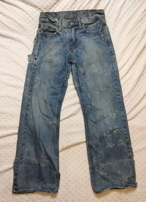 Мужские джинсы American Eagle 29x30 синие с заниженной талией покрой выцветшие потертые гранж  - Изображение 1 из 4