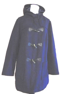 WOMAN WITHIN NAVY BLUE WOOL BLEND DUFFLE COAT HOODED PARKA DUFFEL~18W - Picture 1 of 16