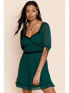 TRIXXI Womens Low Scoop Back Cuffs Short Sleeve Short Party Fit + Flare Dress - Picture 1 of 3