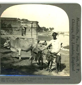 Luogo dell'orribile massacro Ghat sul Gange Cawnpore India Keystone Stereoview  - Foto 1 di 3