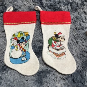 Vintage Disney Mickey Mouse 2er Set Filz Weihnachtsstrümpfe 80er - Bild 1 von 4