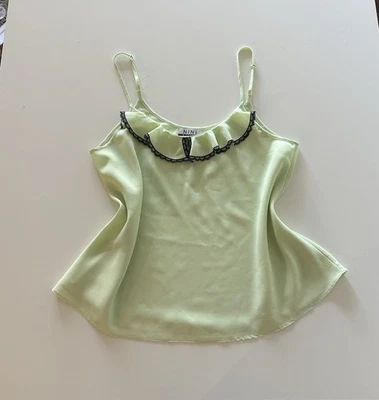 Vintage Y2K Light Green Black Lace Ruffle Cami Tank Top Coquette Twee S - Image 1 of 4