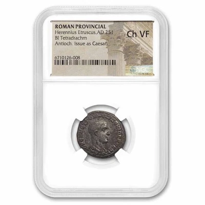 Roman BI Tetradrachm Herennius Etruscus (251 AD) Ch VF NGC - Image 1 of 3