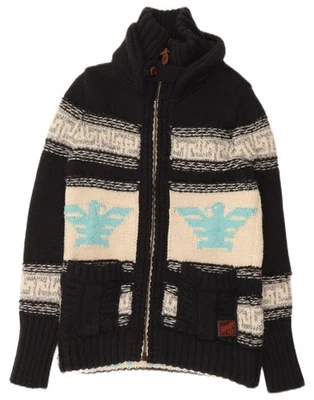 SUPERDRY Mens Cardigan Sweater Medium Black Fair Isle Acrylic AZ06 - Image 1 of 3