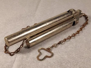 Vintage 3 Barrel Train Conductor Signaling Whistle with Chain & Clip 6" Long - Picture 1 of 9