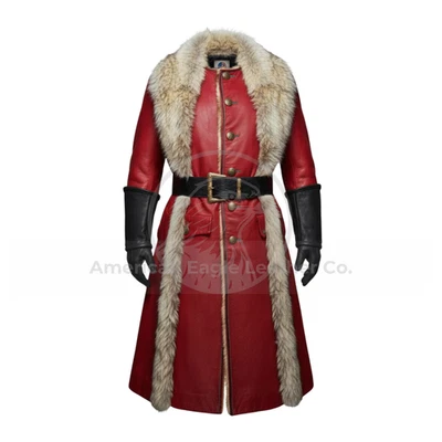 Gabardina para hombre Kurt Russell Santa Claus Navidad cuero rojo piel de oveja EE. UU. Foto 1 de 4