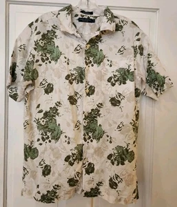 Daniel Cremieux Linen Cotton Camp Loop Collar Shirt White Floral Hawaiian Medium - Picture 1 of 10