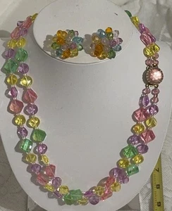 Vtg W Germany Rainbow Pastels Lucite Beaded Necklace & Earrings Hong Kong 1950s - Picture 1 of 15