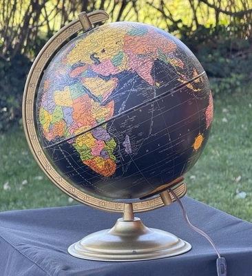 "Lámpara de luz Black Ocean Cram's World Globe Plasti-lite 10,5"" base de metal URSS" Foto 1 de 4