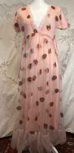 Maxi Pailletten Rosa Tüll Erdbeere 🍓 V-Ausschnitt KLEID 36” B 30” W S M - Bild 1 von 5
